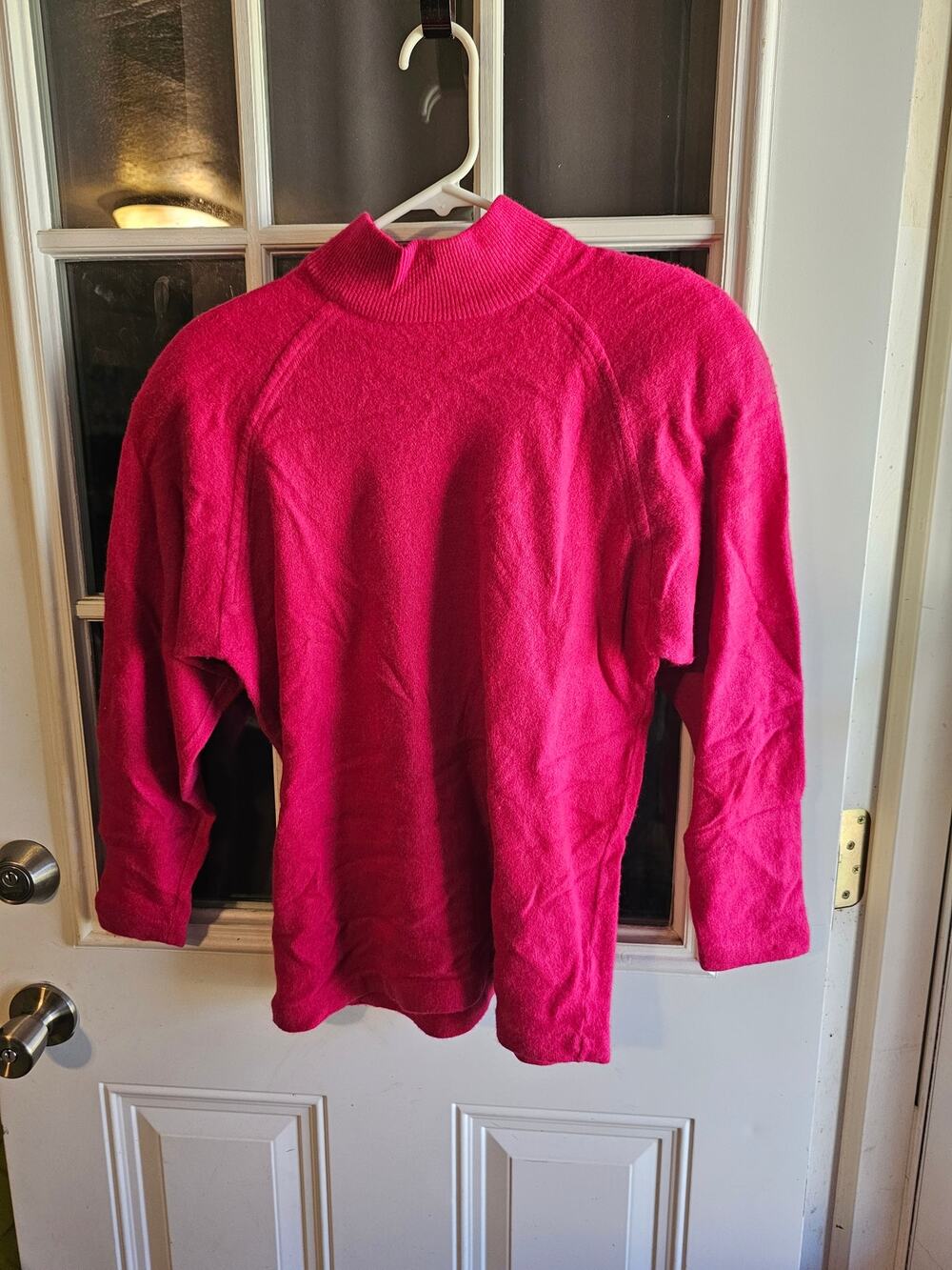 Vintage 80s Outlander Studio Hot Pink Angora Wool Mock Neck Sweater Womens M